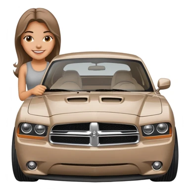 pretty tan girl with a gray dodge charger behind her sticker