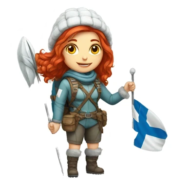 female winter mountaineer red hair holding greek flag and easter egg sticker