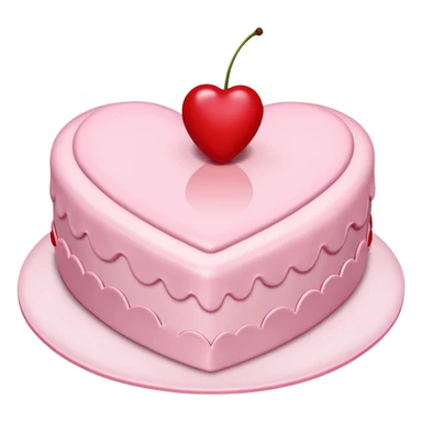 A light pink, heart-shaped cake, adorned with two cherries. sticker