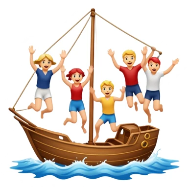 group of people jumping off a sailing ship into the ocean sticker