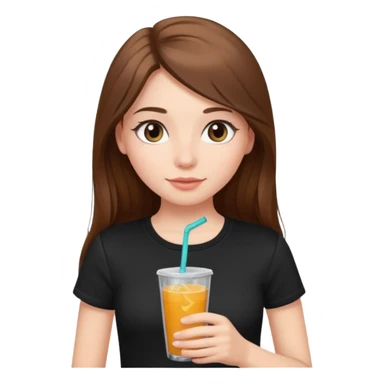 girl with long brown hair, rosey cheeks, long eyelashes dressed with a black thight tshirt and a drink in her hand sticker