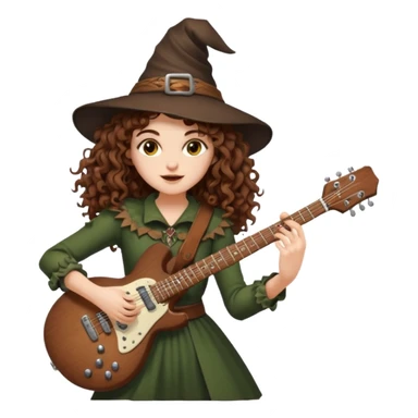 Brown eyes, brown hair curly forest witch playing electric guitar sticker