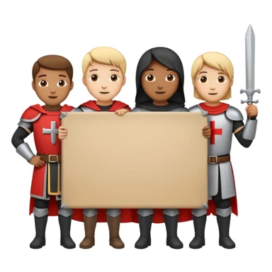 Crusaders holding a large blank sign sticker