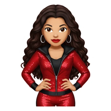 Jordin Sparks with long dark brown hair, red sequin outfit sticker