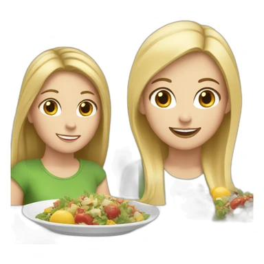 white girl with blonde hair and white girl with brunette hair eat lunch sticker