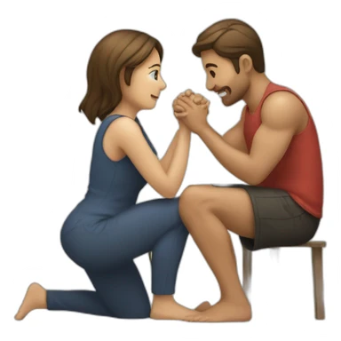 Woman on knee facing man holding him sticker