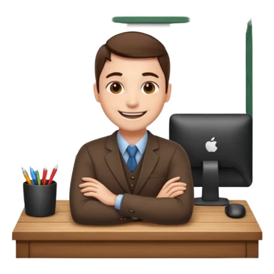 happy employee sitting at a desk sticker
