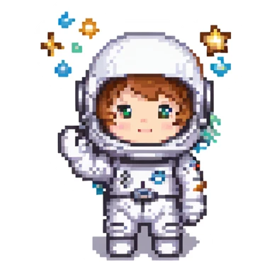 chibi astronaut waving with a star background sticker