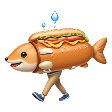 A hot dog walking a fish  sticker