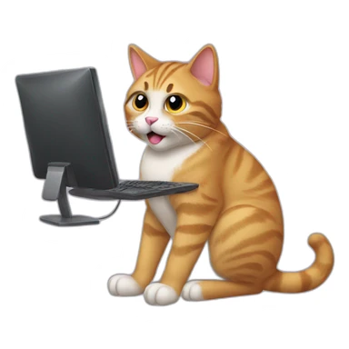 cat using pc sticker