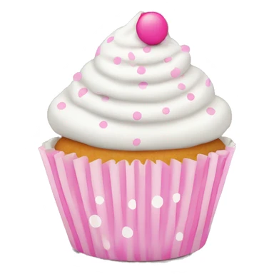 White frosted cupcake with pink polka dot cup liner sticker