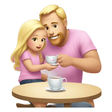blonde dad drinks tea in pink cup with his babydaughter sticker