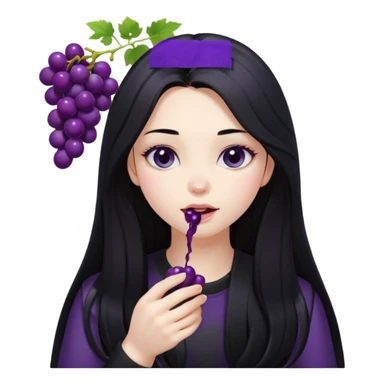 girl with long black hair, black clother with eating disorder purple food sticker