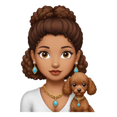 A girl with brown skin has earrings, a necklace, tattoos, and a miniature Poodle. sticker