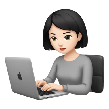 a white woman who has black short hair typing laptop sticker
