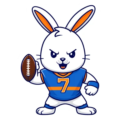 bunny mascot wearing a blue football jersey, flexing sticker