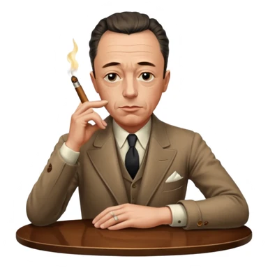 Handsome Albert Camus with a small cigar between his fingers, and with his both arms folded together loosely on the table. He looks chic, intellectual, philosophical, yet not so serious, thus so having fatal charm and attractive. sticker