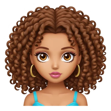pretty bratz baddie, tan skin, curly brown hair, brown eyes sticker