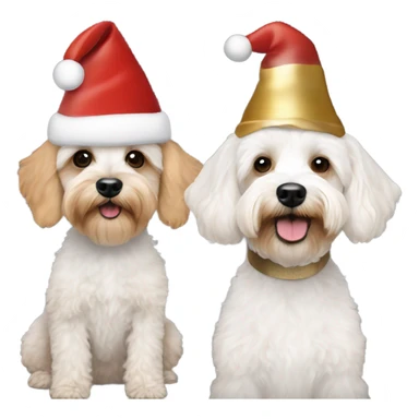 White Schnoodle and gold cavapoo with Christmas hats sticker