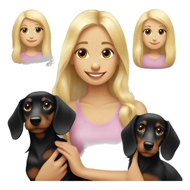 Long-haired black dachshund puppy with blonde girl sticker