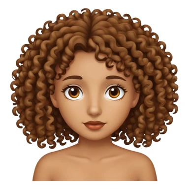 crie um emoji de uma menina bronzeada, que tem o cabelo cacheado, olhos castanhos, nariz com traço negroide e uma boca média  sticker