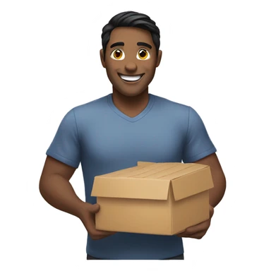 smiling male with black hair delivering food sticker