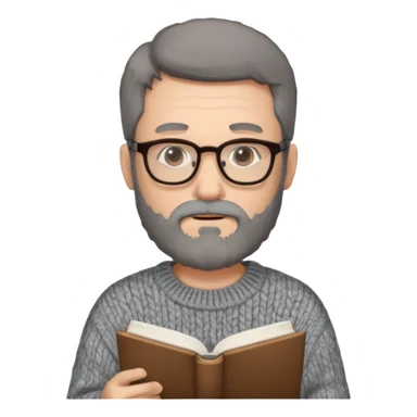 A man with a large gray beard, dark hair, and glasses, studying. sticker
