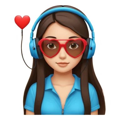 brunette girl long straight hair heart-shaped sunglasses headphones on sand sticker