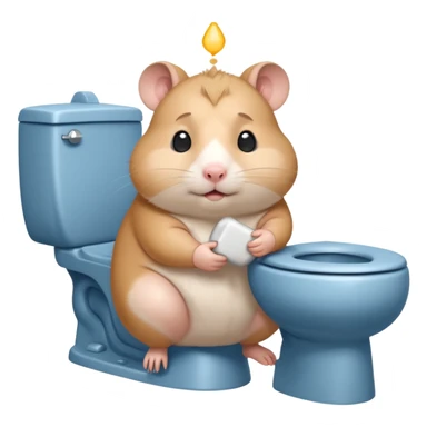 Cute chubby cartoon-style hamster sitting on toilet pooping looking as if he had an accident sticker
