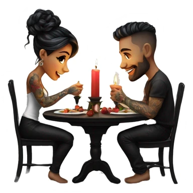 romantic candle light dinner for beautiful tattooed couple sticker