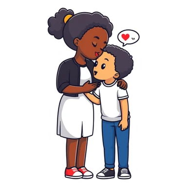 black girl and white boy sharing a cute innocent kiss sticker