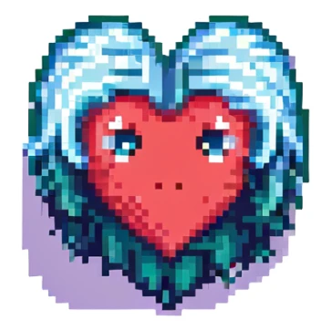 pixel art style heart with emo hair and sad eyes sticker