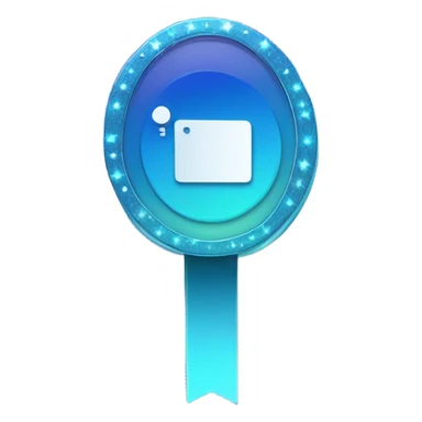 An elegant badge icon shaped like a news banner, with a gradient blue background, subtle sparkles, and a small microphone symbol to represent a fresh start for new members sticker