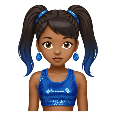 Left Eye from TLC with long dark brown ponytail hair, blue sequin crop top and pants sticker
