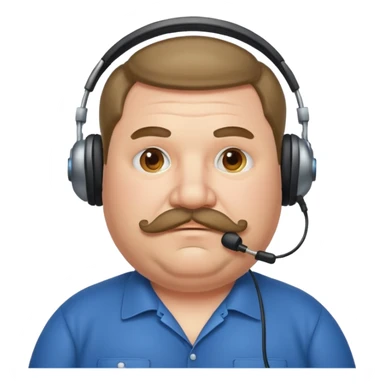 receptionist face very fat mustached guy with headset sticker