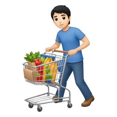 man-with-a-shopping-cart-full-body black hair sticker