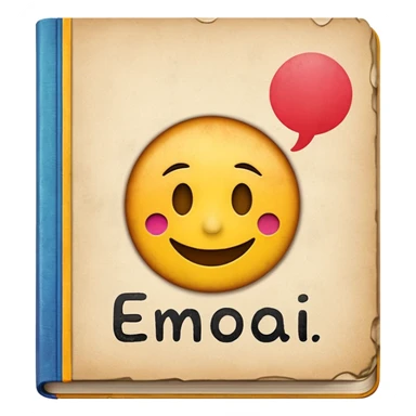 A textbook with the word 'emoji' written on the cover sticker