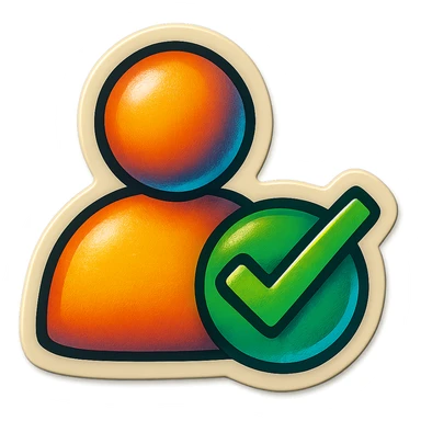 A sticker of a user profile icon with a big green checkmark sticker