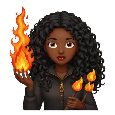 Dark curly long haired woman with fire in her hands sticker