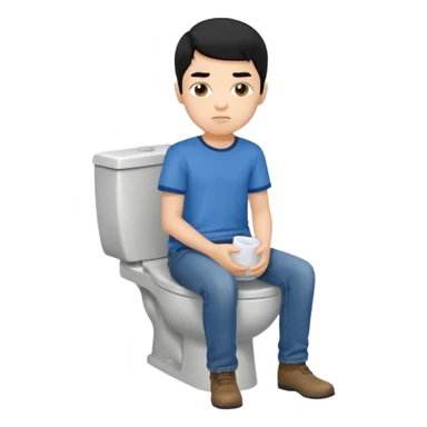 menino tom de pele medio claro com cabelo preto sentado no vaso sanitário quadrado sticker