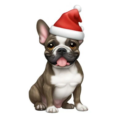 Brindle French bulldog with christmas hat sticker