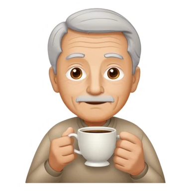 My grandfather who is darker but not black black. He is very tan. He has grey hair and and oval ish face. He is a grandpa so he has some minor wrinkles. Make him hold a Quee cup (small coffee cup ☕️) sticker