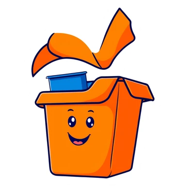 cartoon blue bin with a happy face, waving sticker