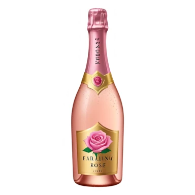 bottle of sparkling rosé with a rose logo on the label, tilted up and to the left, no glass sticker