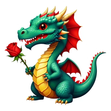 dragon with red rose in its mouth sticker