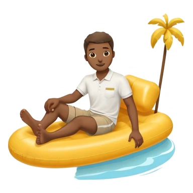 Pool attendant. white polo shirt. khaki shorts. african. sitting on a swimming pool float sticker