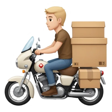 همین پستچی سوار بر موتور با پوست سفید  که نیم رخ آن معلوم باشه اما جعبه های پشتش از جنس کارتون باشه و دوتا جعبه کارتون باشه یکی کوچک تر و یکی بزرگ تر کوچیکه روی بزرگه sticker