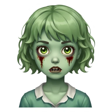 zombie girl with short wavy hair and bangs, greenish skin sticker