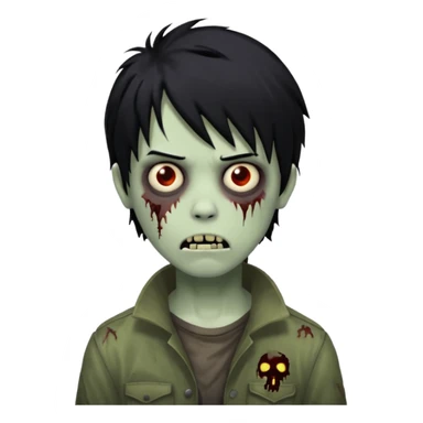Boy, zombie, black hair, medium long, emo, shaggy, dark, spooky, creepy expression sticker