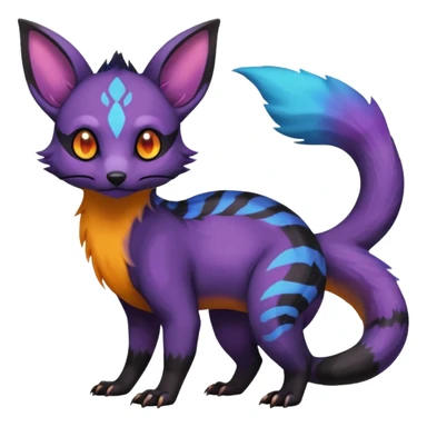 Rare exotic cute epic aesthetic gothic colorful Salandit-Eevee-Civet-species-Fakemon-hybrid-creature, with markings, full body sticker